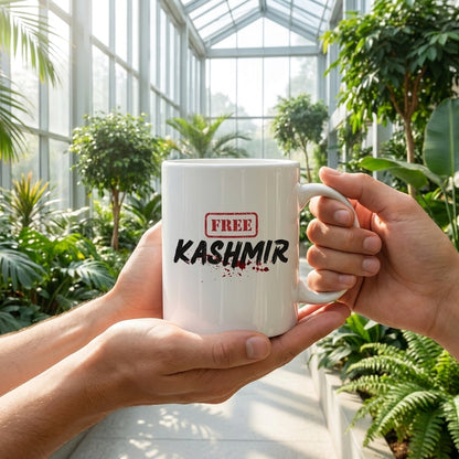 Free Kashmir Stamp Typography Graphic Ceramic Cup – High-Quality Printed Tea & Coffee Drinkware