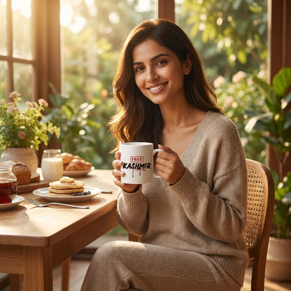 Free Kashmir Stamp Typography Graphic Ceramic Cup – High-Quality Printed Tea & Coffee Drinkware