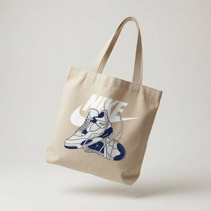 Retro Air Jordan 4 Blue & White Sneaker Nike Swoosh Cotton Canvas Tote Bag