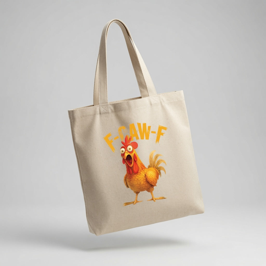 Screaming Chicken "F-CAW-F" Funny Canvas Tote Bag