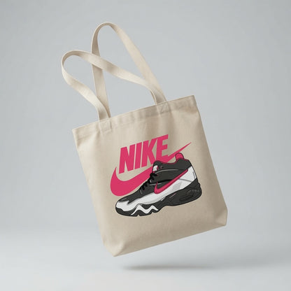 Retro Pink & Black Sneaker Graphic Nike Swoosh Cotton Canvas Tote Bag