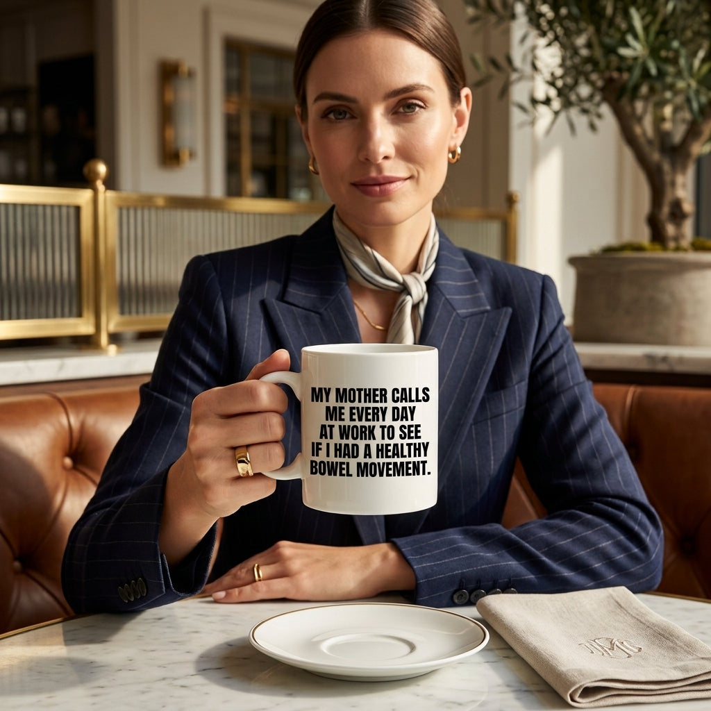 My Mother Calls Me Every Day At Work Funny Ceramic Coffee Mug - Hilarious Sarcastic Mom Humor Drinkware Cup (11oz)