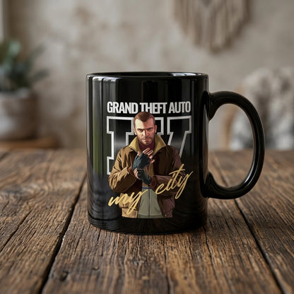 Grand Theft Auto IV Niko Bellic My City Waterproof Vinyl Sticker - Premium Gaming Graphic Decal for Laptops, Mugs, Water Bottles, Cars & Skateboards