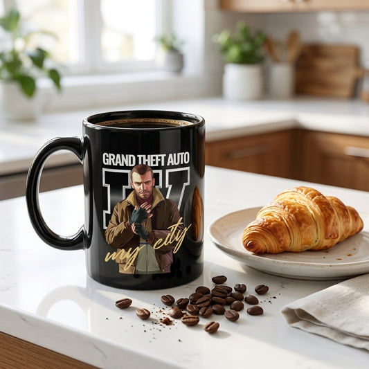 Grand Theft Auto IV Niko Bellic My City Black Ceramic Cup - GTA 4 Gaming Graphic Coffee Cup (11oz)
