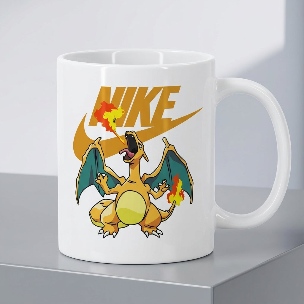 Nike Inspired Fire Dragon Anime Waterproof Vinyl Sticker - Premium Swoosh Logo Graphic Decal for Mugs