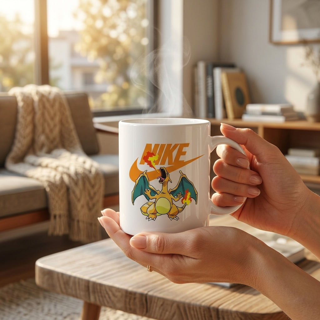 Nike Inspired Fire Dragon Anime Waterproof Vinyl Sticker - Premium Swoosh Logo Graphic Decal for Mugs