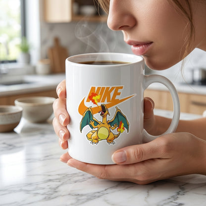 Nike Inspired Fire Dragon Anime Waterproof Vinyl Sticker - Premium Swoosh Logo Graphic Decal for Mugs