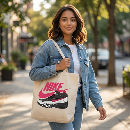 Retro Pink & Black Sneaker Graphic Nike Swoosh Cotton Canvas Tote Bag