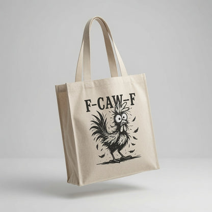Vintage Black Print Frazzled Rooster "F-CAW-F" Canvas Tote Bag