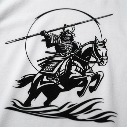 Samurai Horseback T-Shirt Japanese Warrior Graphic Tee White