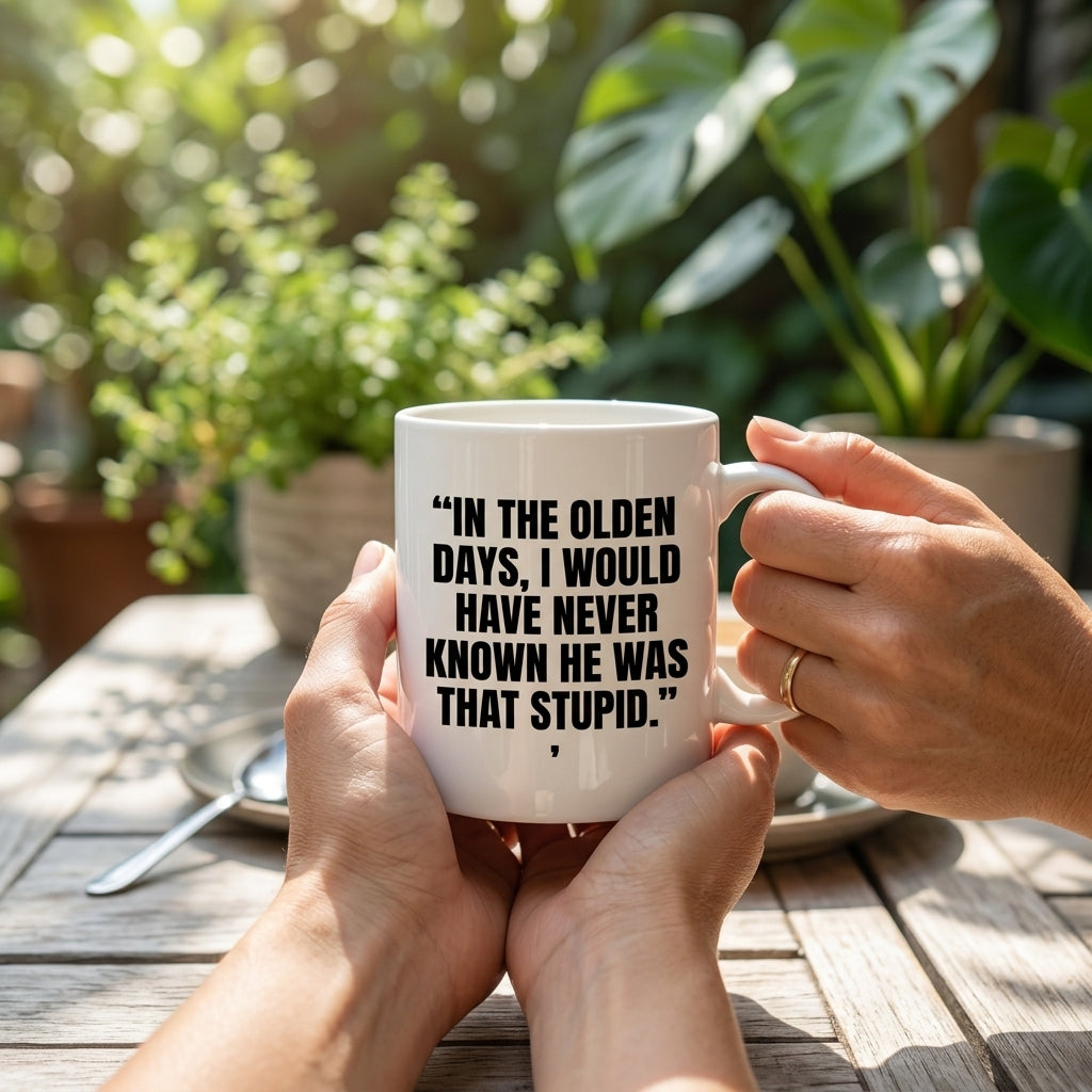 In The Olden Days I Would Have Never Known He Was That Stupid Funny Ceramic Coffee Mug - Hilarious Sarcastic Quote Drinkware Cup (11oz)