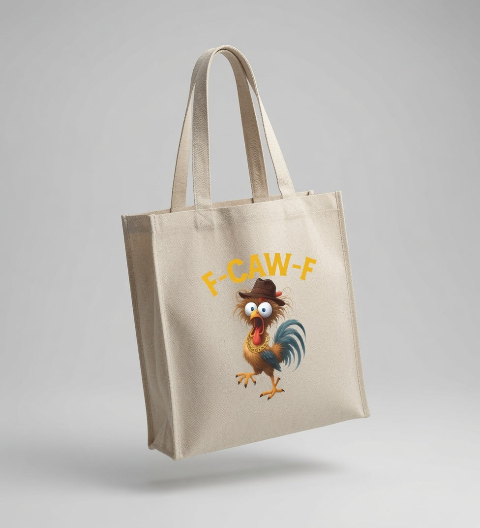 Funny F-CAW-F Rooster Graphic Canvas Tote Bag - Humor & Street Style
