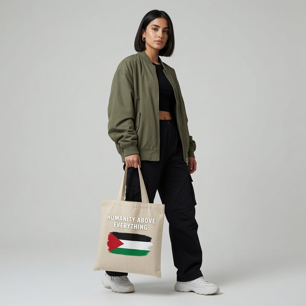 Humanity Above Everything Palestine Flag Canvas Tote Bag - Peace & Solidarity Handbag