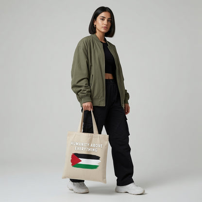 Humanity Above Everything Palestine Flag Canvas Tote Bag - Peace & Solidarity Handbag