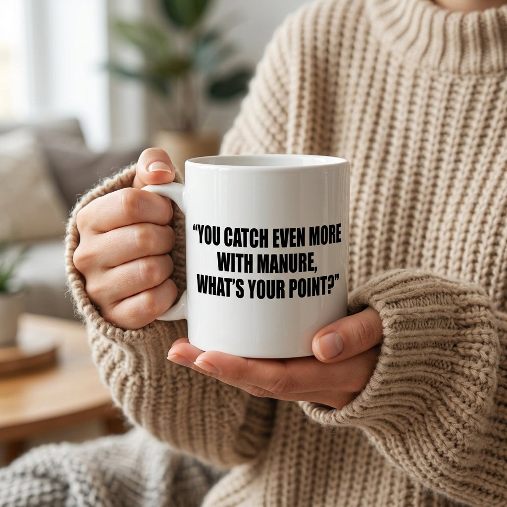 You Catch Even More With Manure What's Your Point Funny Ceramic Coffee Mug - Hilarious Sarcastic Quote Drinkware Cup (11oz)