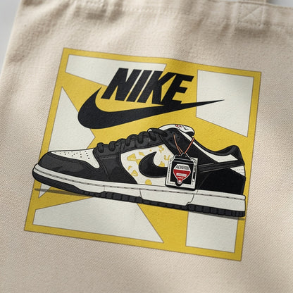 Black & Yellow Framed Sneaker Canvas Tote Bag - Graphic Low-Top Streetwear Shoulder Bag