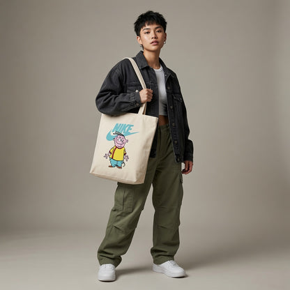 Retro Cartoon Character Graphic Canvas Tote Bag | Nostalgic 90s Pop Culture Cotton Tote
