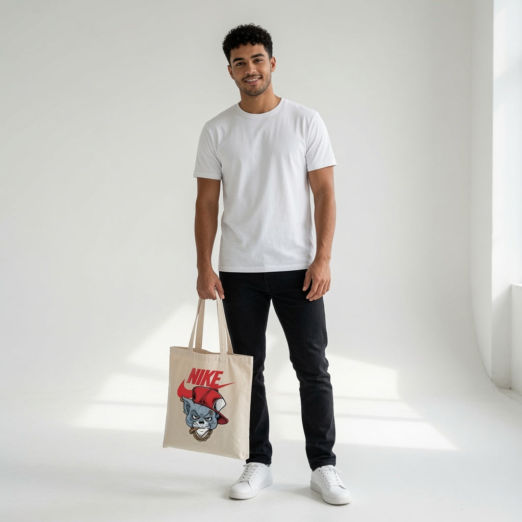 Urban Streetwear Graphic Canvas Tote Bag - Bad Cat Design