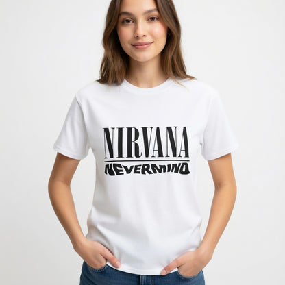 Nirvana "Nevermind" Minimalist Typography Graphic Tee