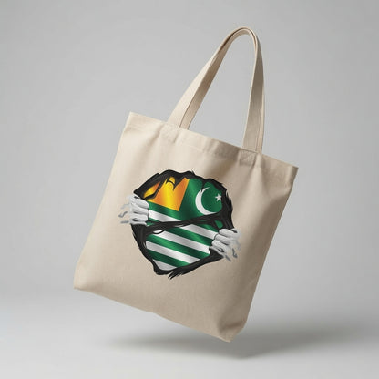 Azad Kashmir Flag Superhero Reveal Canvas Tote Bag – Kashmiri Pride Heritage Tote