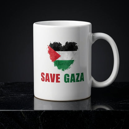 Save Gaza Palestine Flag Heart Graphic Ceramic Cup – High-Quality Printed Tea & Coffee Drinkware