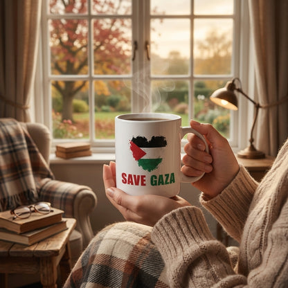 Save Gaza Palestine Flag Heart Graphic Ceramic Cup – High-Quality Printed Tea & Coffee Drinkware