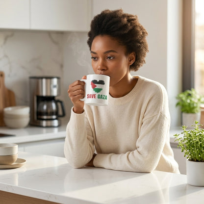 Save Gaza Palestine Flag Heart Graphic Ceramic Cup – High-Quality Printed Tea & Coffee Drinkware