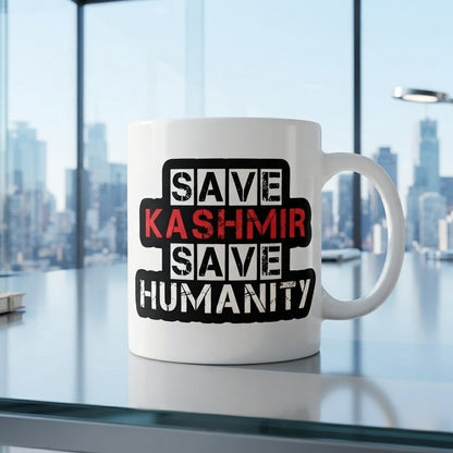 Save Kashmir Save Humanity Typography Graphic Ceramic Cup – High-Quality Printed Tea & Coffee Drinkware