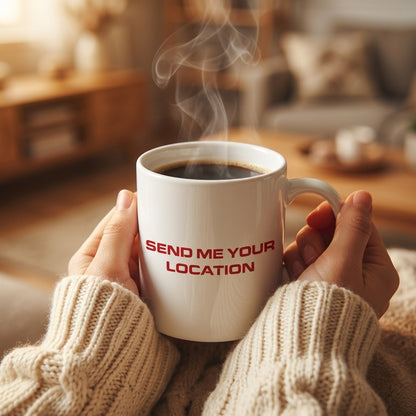 Send Me Your Location Red Typography Waterproof Vinyl Sticker - Funny Quote Graphic Decal for Mugs, Laptops, Water Bottles, Cars & Skateboards