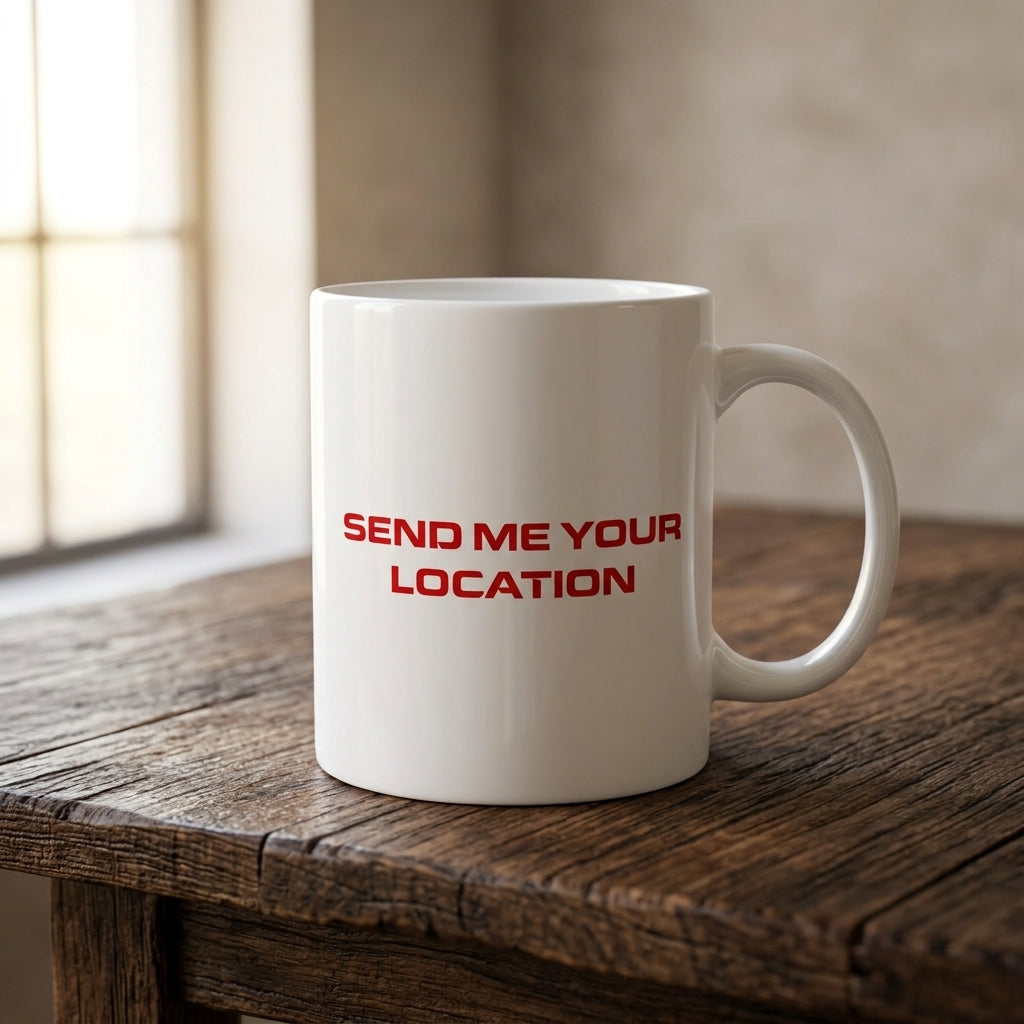 Send Me Your Location Red Typography Waterproof Vinyl Sticker - Funny Quote Graphic Decal for Mugs, Laptops, Water Bottles, Cars & Skateboards