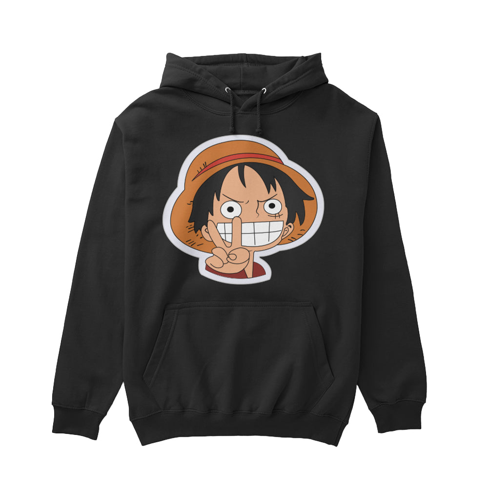 One Piece Anime Smiling Luffy Peace Sign Hoodie