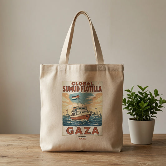 Global Sumud Flotilla Gaza Vintage Art Canvas Tote Bag - Retro Solidarity Handbag