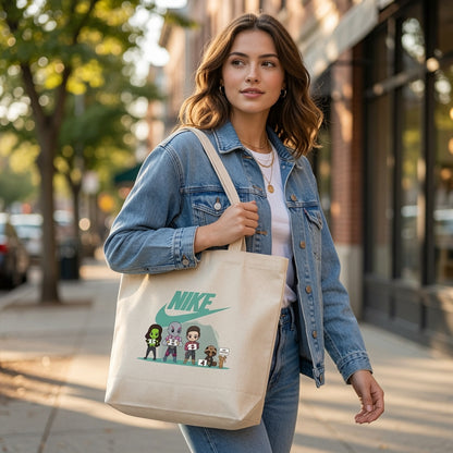 Chibi Guardians Teal Nike Swoosh Cotton Canvas Tote Bag
