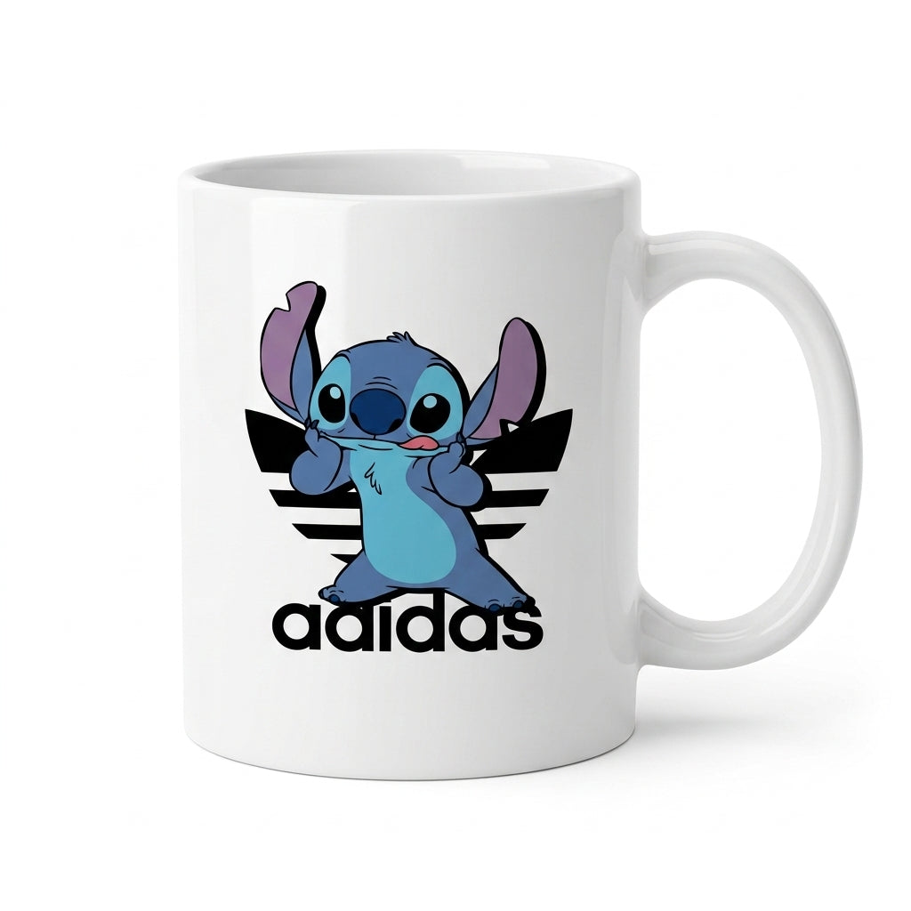 Adidas Inspired Cute Blue Alien Stitch Waterproof Vinyl Sticker - Funny Cartoon Trefoil Graphic Decal for Mugs