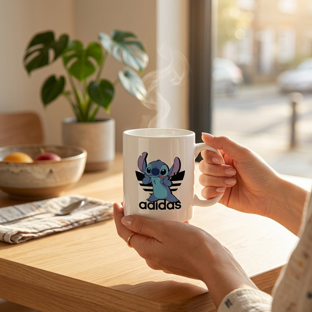 Adidas Inspired Cute Blue Alien Stitch Waterproof Vinyl Sticker - Funny Cartoon Trefoil Graphic Decal for Mugs