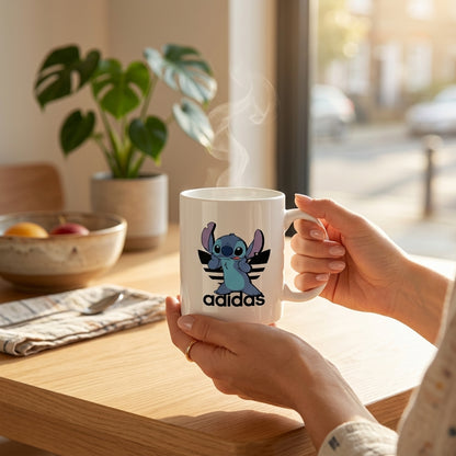 Adidas Inspired Cute Blue Alien Stitch Waterproof Vinyl Sticker - Funny Cartoon Trefoil Graphic Decal for Mugs
