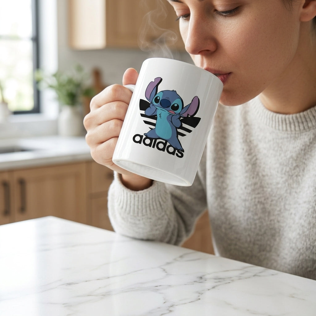 Adidas Inspired Cute Blue Alien Stitch Waterproof Vinyl Sticker - Funny Cartoon Trefoil Graphic Decal for Mugs