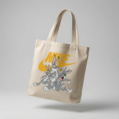Bugs Bunny & Squad Parody Canvas Tote Bag - Vintage Cartoon Graphic Handbag