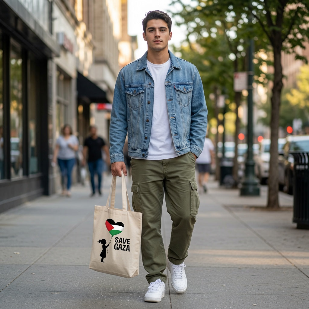 Save Gaza Palestinian Heart Balloon Canvas Tote Bag – Free Palestine Heritage Tote