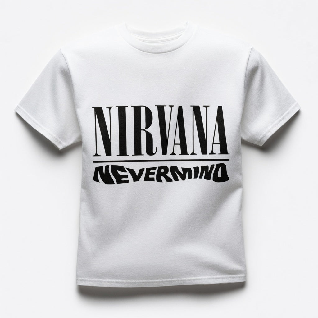 Nirvana "Nevermind" Minimalist Typography Graphic Tee