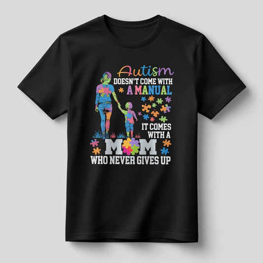 Autism Mom Never Gives Up T-Shirt | Autism Awareness Mother's Graphic Tee