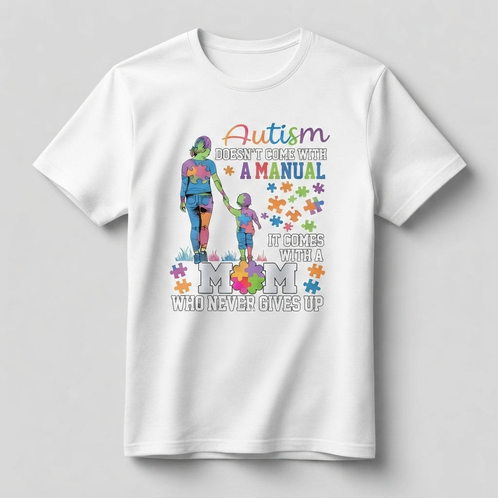Autism Mom Never Gives Up T-Shirt | Autism Awareness Mother's Graphic Tee