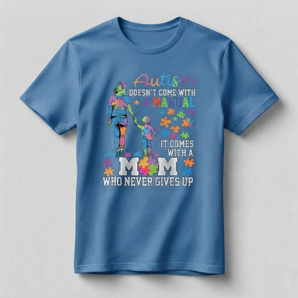 Autism Mom Never Gives Up T-Shirt | Autism Awareness Mother's Graphic Tee