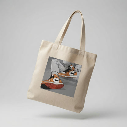 Orange High-Top Sneaker Illustrated Graphic Canvas Tote Bag - Anime Style Streetwear Shoulder Bag