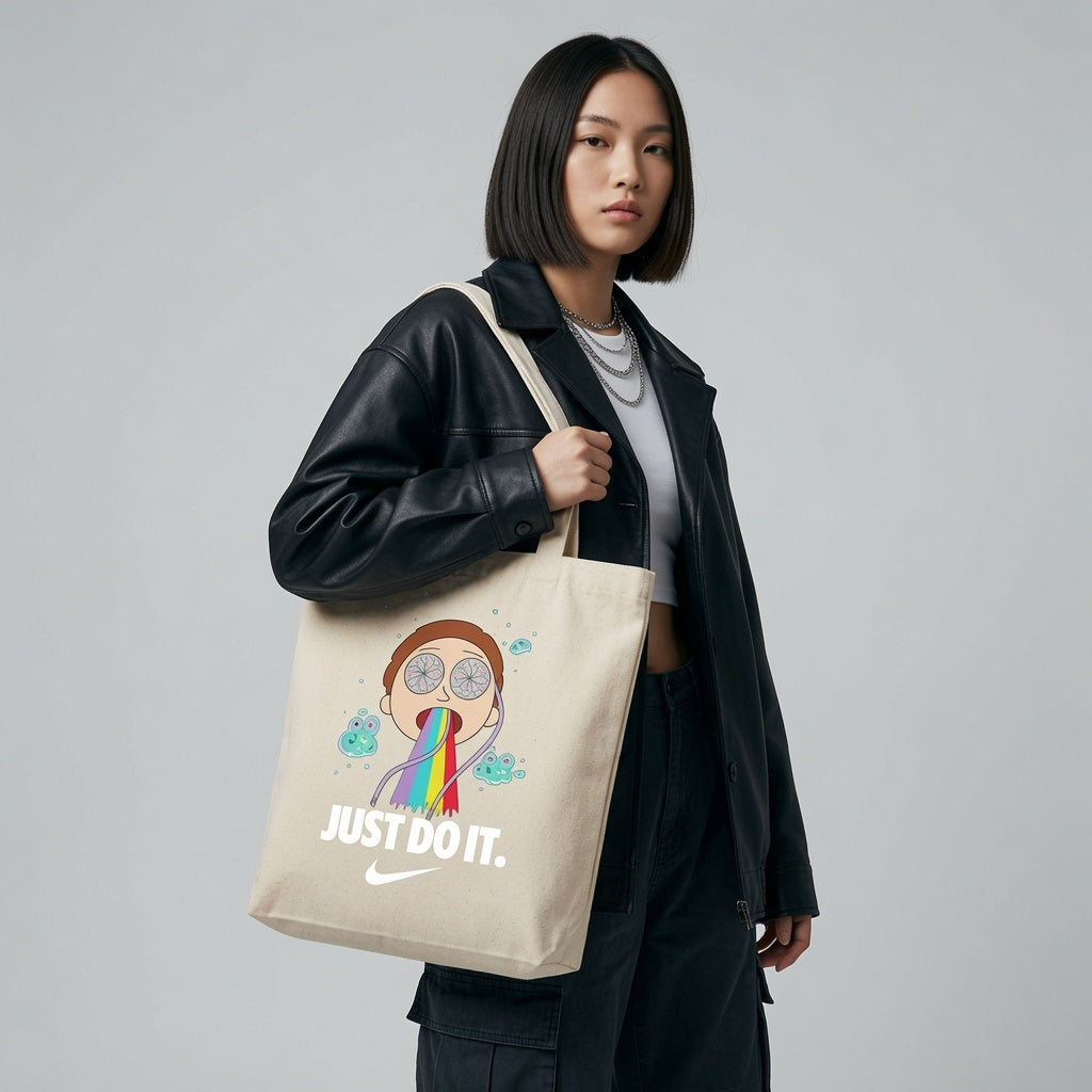 Psychedelic Cartoon Graphic Canvas Tote Bag | Trippy Pop Art Cotton Tote
