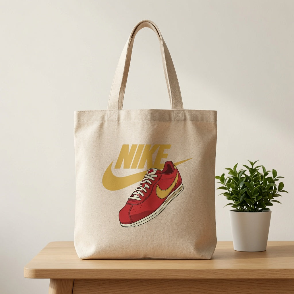 Retro Red & Gold Sneaker Illustration Nike Swoosh Cotton Canvas Tote Bag