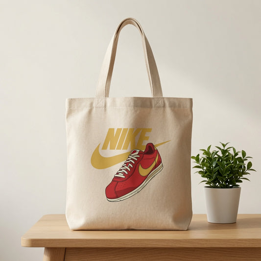 Retro Red & Gold Sneaker Illustration Nike Swoosh Cotton Canvas Tote Bag