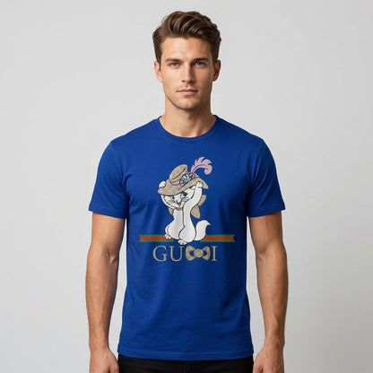 Cute Kitten in Luxury Monogram Hat Graphic T-Shirt - Stylish Parody Fashion Unisex Cotton Streetwear Tee