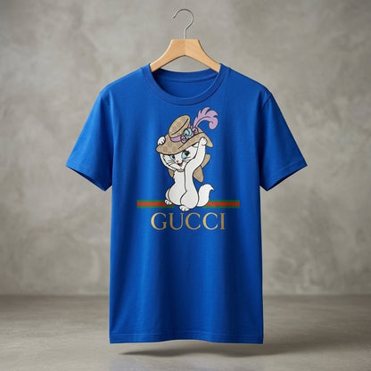 Cute Kitten in Luxury Monogram Hat Graphic T-Shirt - Stylish Parody Fashion Unisex Cotton Streetwear Tee