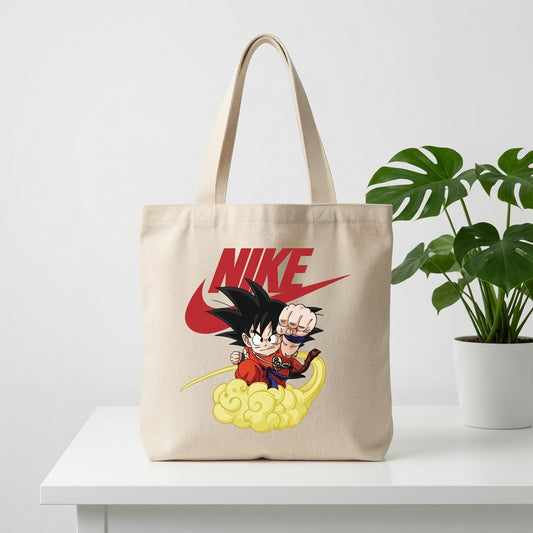 Kid Goku Flying Nimbus Graphic Canvas Tote Bag - Aesthetic Anime Shoulder Bag